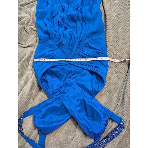 Cache Women's Size 4 Silk Blue Embellished Sequin Maxi Dress Gown Prom Wedding - Picture 7 of 9